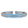 Enamel - 925 Sterling Silver Bujukan White Sapphire Bar Split Bangle with Dusk Blue Enamel
