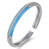 Enamel - 925 Sterling Silver Bujukan White Sapphire Bar Split Bangle with Dusk Blue Enamel