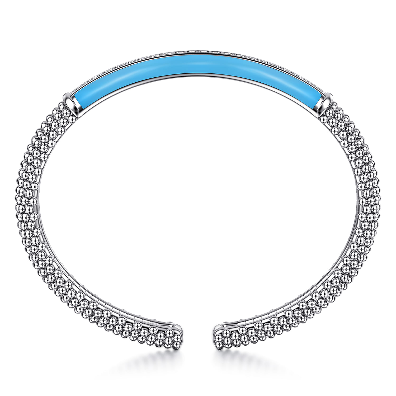Enamel - 925 Sterling Silver Bujukan White Sapphire Bar Split Bangle with Dusk Blue Enamel - Shot 3