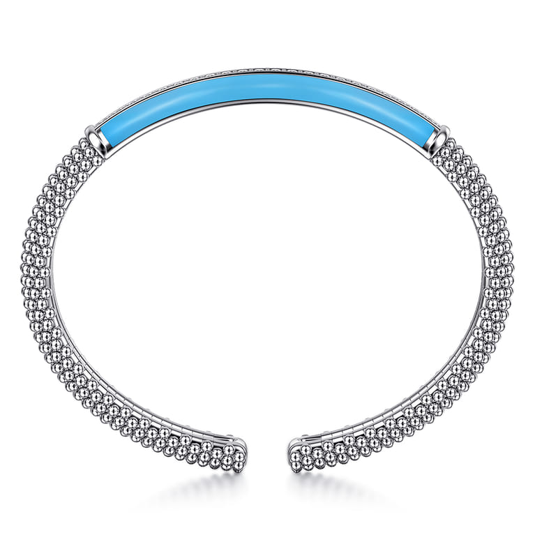 Enamel - 925 Sterling Silver Bujukan White Sapphire Bar Split Bangle with Dusk Blue Enamel - Shot 3