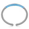 Enamel - 925 Sterling Silver Bujukan White Sapphire Bar Split Bangle with Dusk Blue Enamel