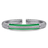 Enamel - 925 Sterling Silver Bujukan White Sapphire Bar Split Bangle with Emerald Green Enamel