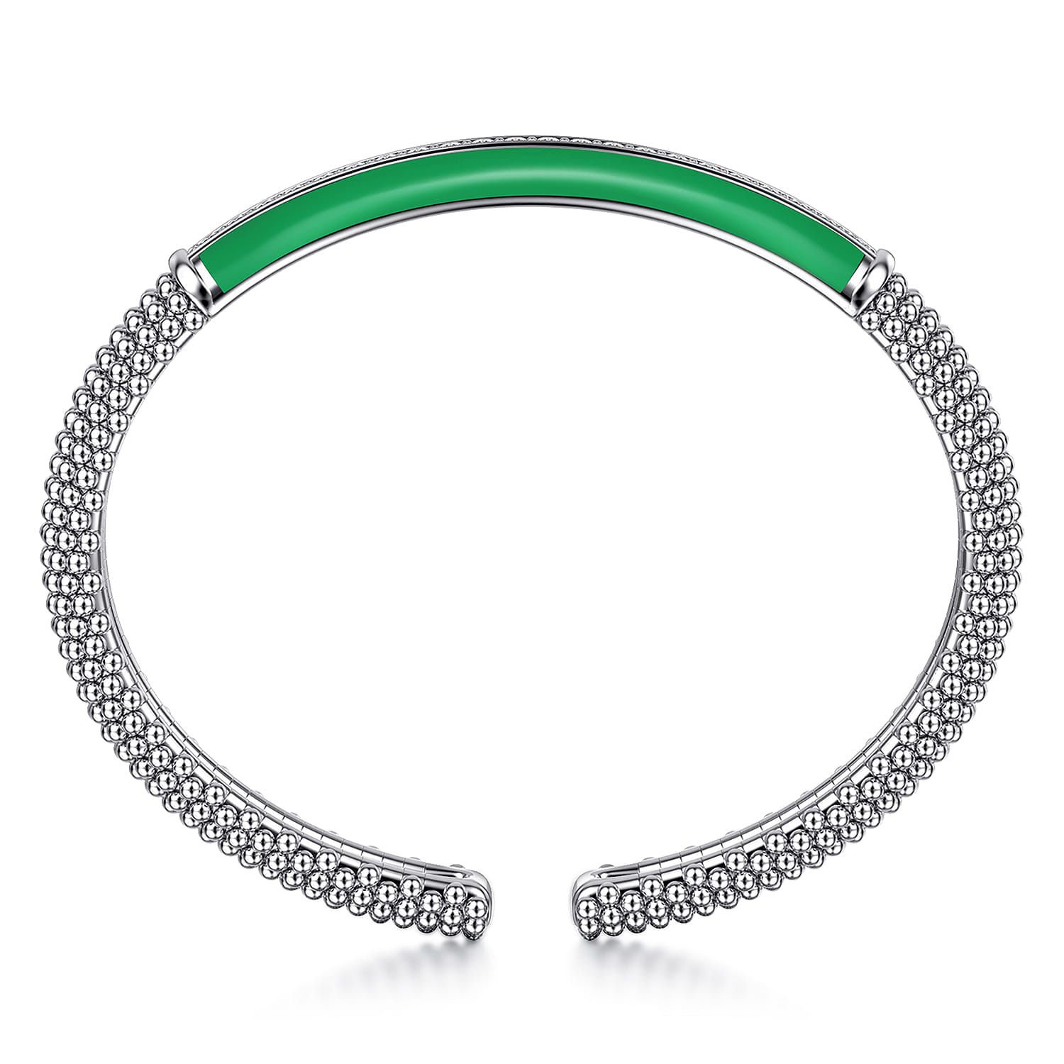 Enamel - 925 Sterling Silver Bujukan White Sapphire Bar Split Bangle with Emerald Green Enamel - Shot 3