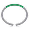 Enamel - 925 Sterling Silver Bujukan White Sapphire Bar Split Bangle with Emerald Green Enamel