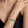 Enamel - 925 Sterling Silver Bujukan White Sapphire Bar Split Bangle with Emerald Green Enamel