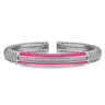 Enamel - 925 Sterling Silver Bujukan White Sapphire Bar Split Bangle with Fuchsia Enamel