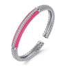 Enamel - 925 Sterling Silver Bujukan White Sapphire Bar Split Bangle with Fuchsia Enamel
