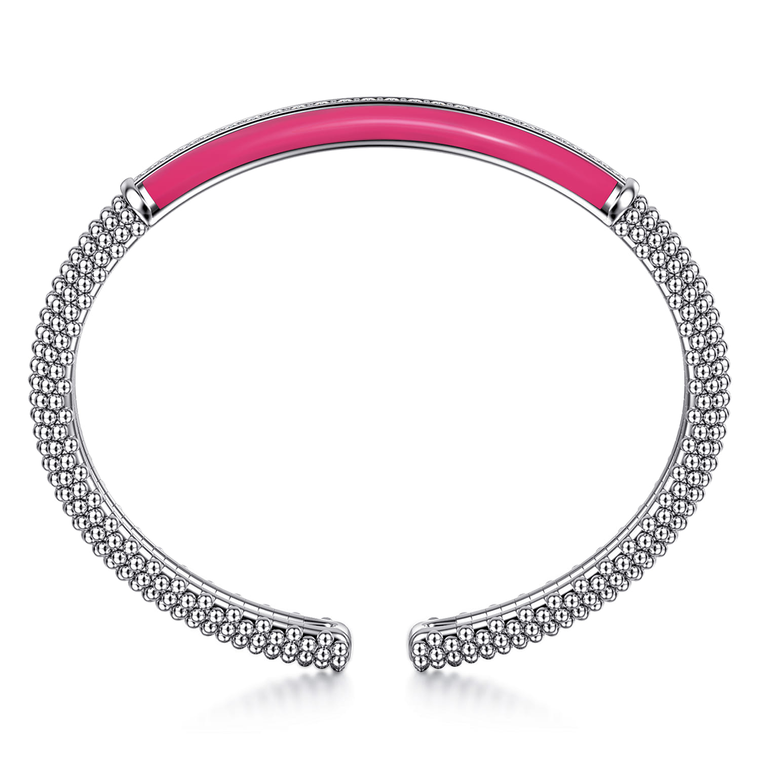 Enamel - 925 Sterling Silver Bujukan White Sapphire Bar Split Bangle with Fuchsia Enamel - Shot 3