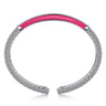 Enamel - 925 Sterling Silver Bujukan White Sapphire Bar Split Bangle with Fuchsia Enamel