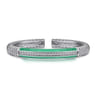 Enamel - 925 Sterling Silver Bujukan White Sapphire Bar Split Bangle with Mint Green Enamel