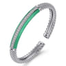 Enamel - 925 Sterling Silver Bujukan White Sapphire Bar Split Bangle with Mint Green Enamel