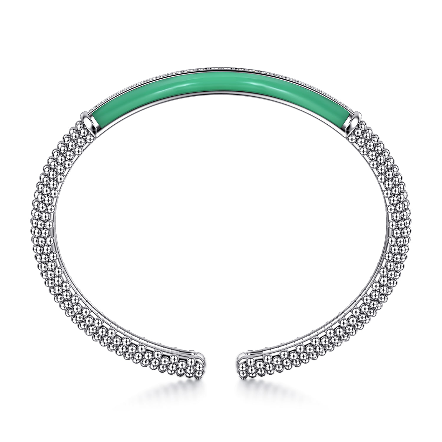 Enamel - 925 Sterling Silver Bujukan White Sapphire Bar Split Bangle with Mint Green Enamel - Shot 3