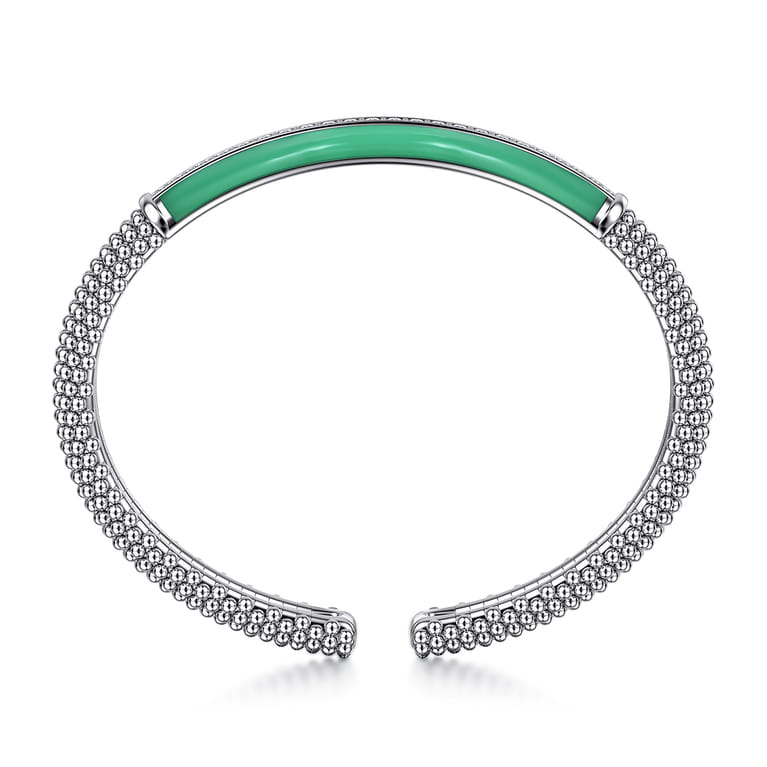 Enamel - 925 Sterling Silver Bujukan White Sapphire Bar Split Bangle with Mint Green Enamel - Shot 3