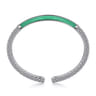 Enamel - 925 Sterling Silver Bujukan White Sapphire Bar Split Bangle with Mint Green Enamel