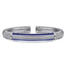 Enamel - 925 Sterling Silver Bujukan White Sapphire Bar Split Bangle with Navy Blue Enamel