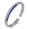 Enamel - 925 Sterling Silver Bujukan White Sapphire Bar Split Bangle with Navy Blue Enamel