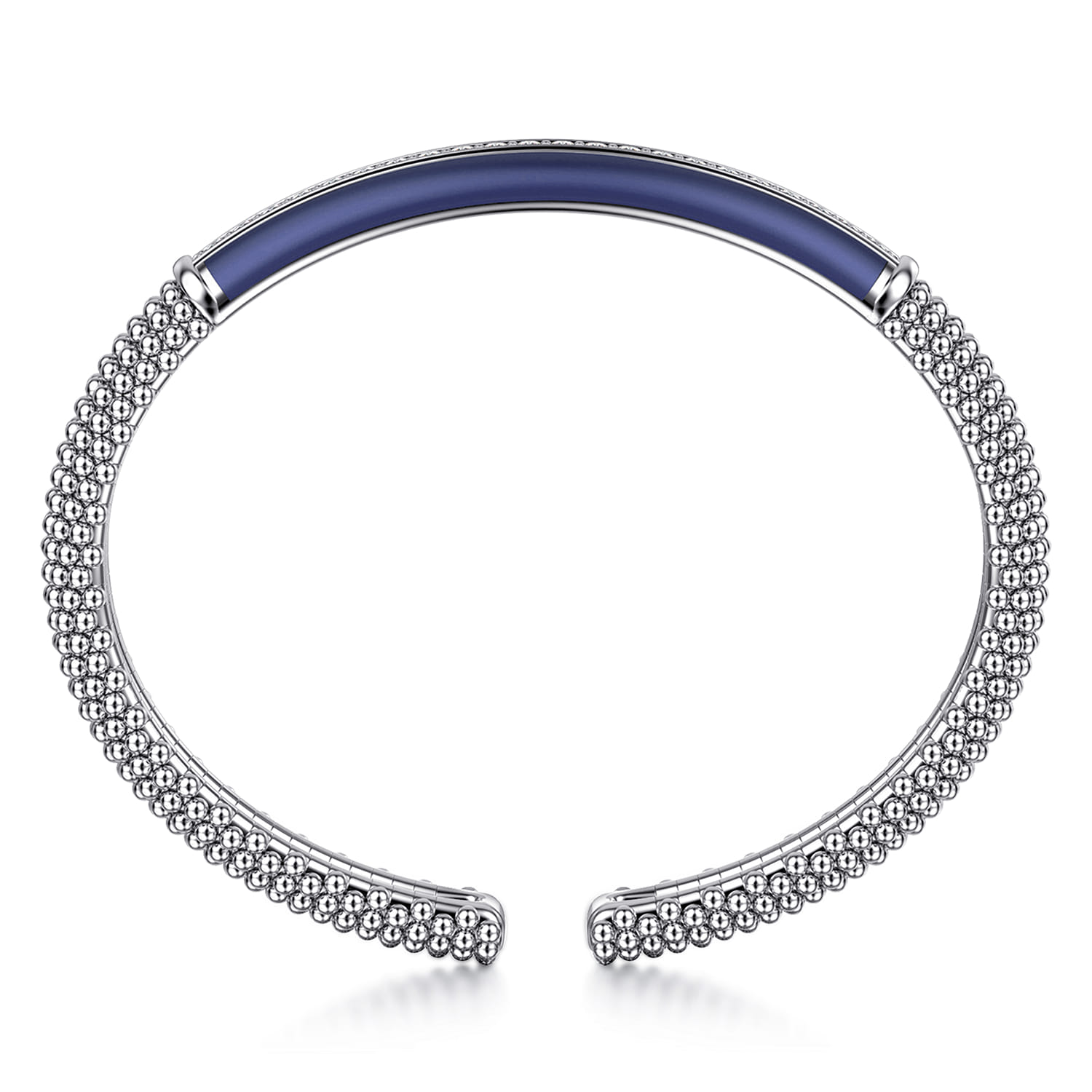 Enamel - 925 Sterling Silver Bujukan White Sapphire Bar Split Bangle with Navy Blue Enamel - Shot 3