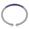 Enamel - 925 Sterling Silver Bujukan White Sapphire Bar Split Bangle with Navy Blue Enamel