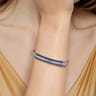 Enamel - 925 Sterling Silver Bujukan White Sapphire Bar Split Bangle with Navy Blue Enamel