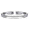 Enamel - 925 Sterling Silver Bujukan White Sapphire Bar Split Bangle with White Enamel
