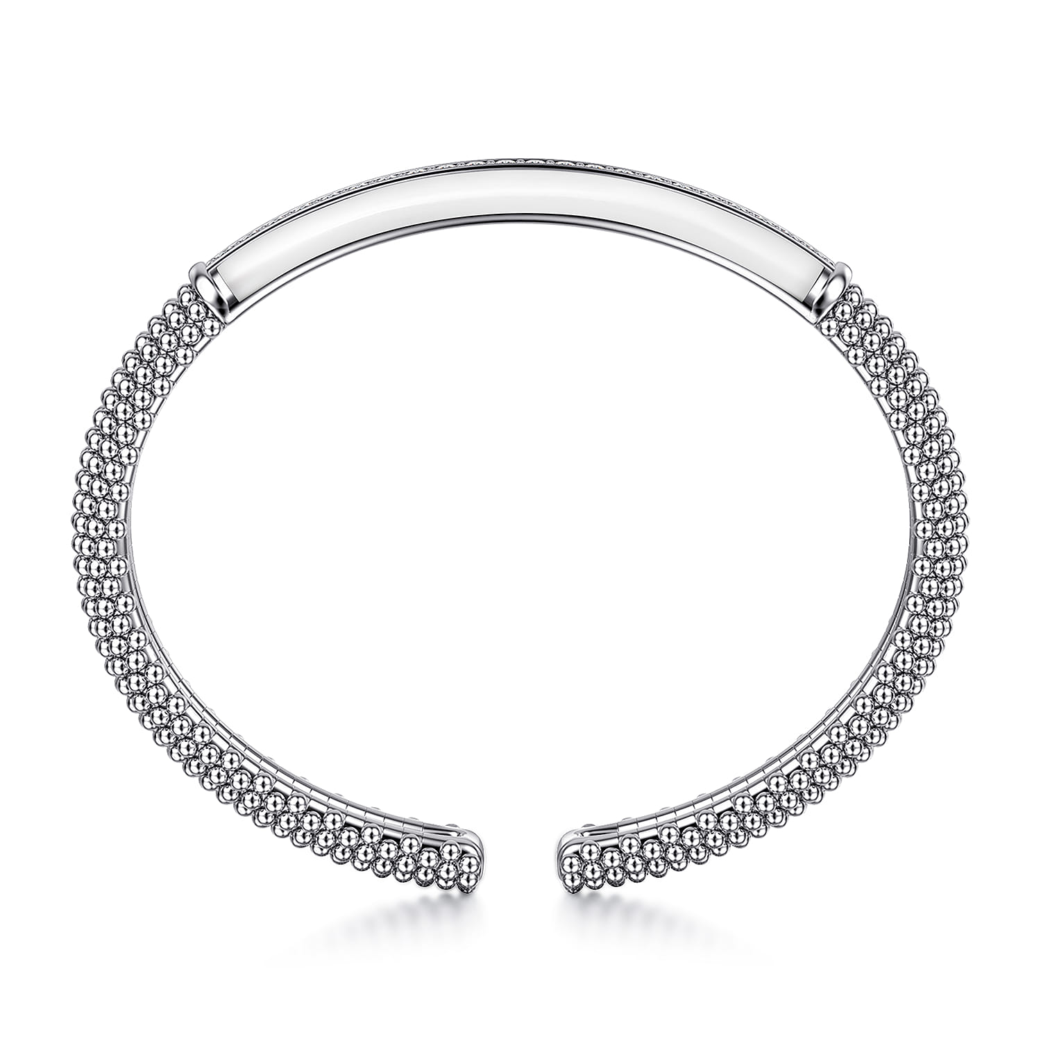 Enamel - 925 Sterling Silver Bujukan White Sapphire Bar Split Bangle with White Enamel - Shot 3