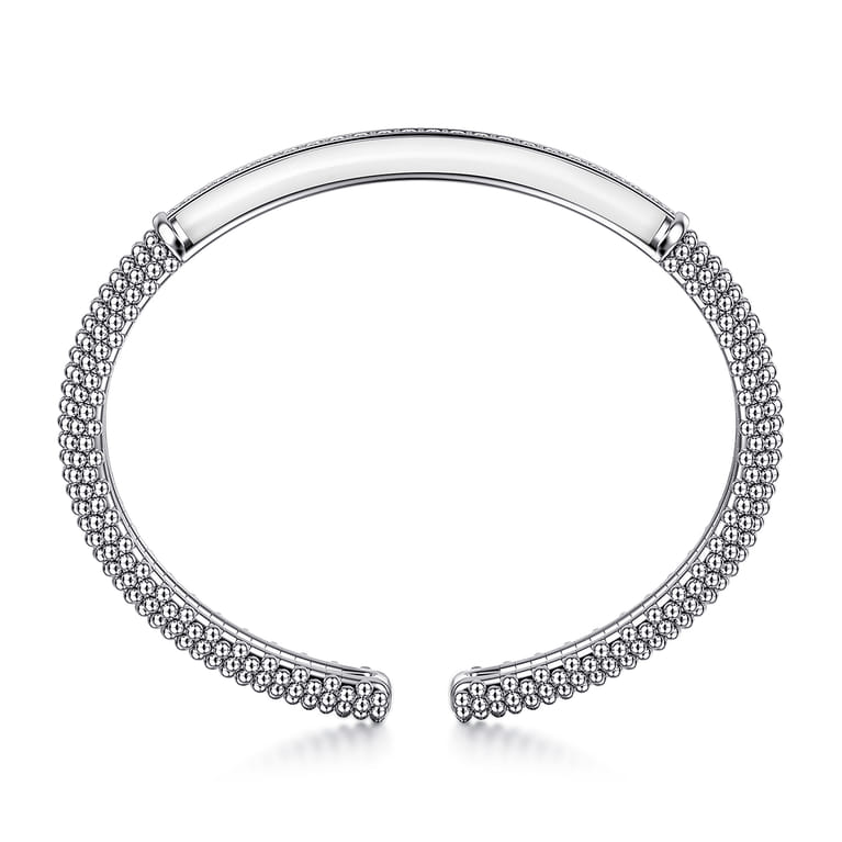 Enamel - 925 Sterling Silver Bujukan White Sapphire Bar Split Bangle with White Enamel - Shot 3