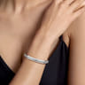 Enamel - 925 Sterling Silver Bujukan White Sapphire Bar Split Bangle with White Enamel