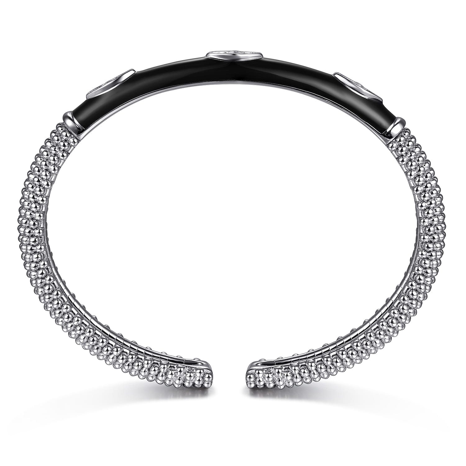 Enamel - 925 Sterling Silver Bujukan White Sapphire Split Bangle with Black Enamel - Shot 3