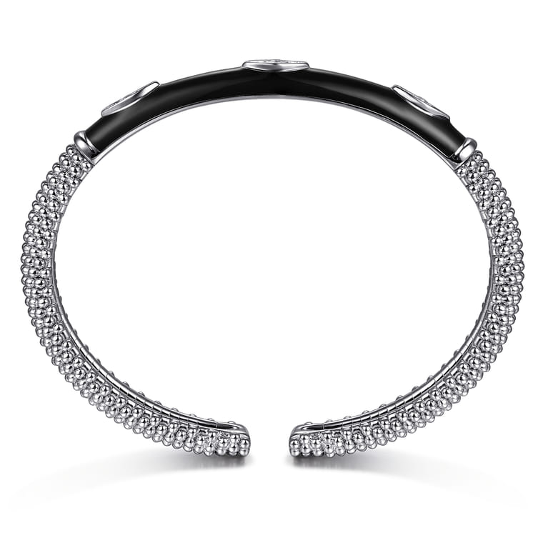 Enamel - 925 Sterling Silver Bujukan White Sapphire Split Bangle with Black Enamel - Shot 3