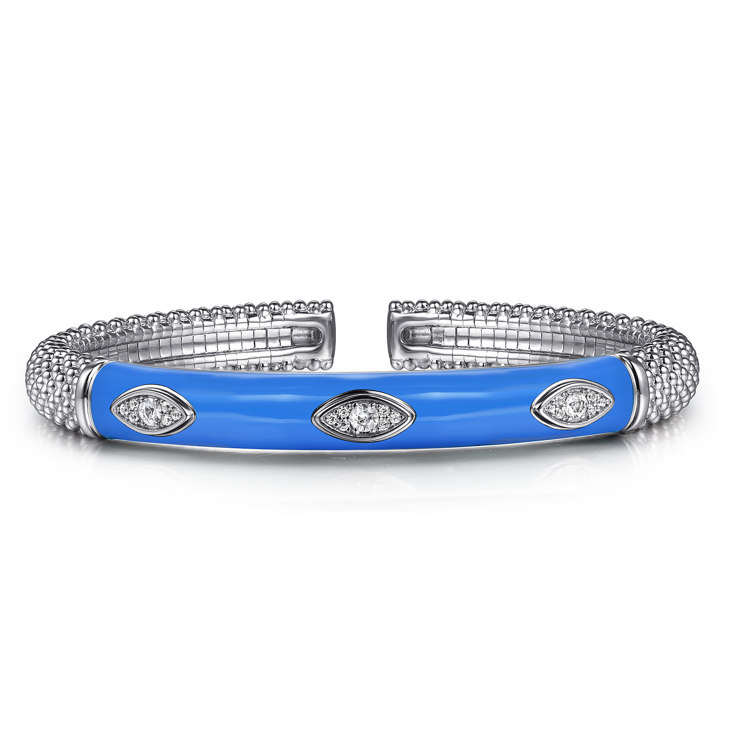 Enamel - 925 Sterling Silver Bujukan White Sapphire Split Bangle with Blue Enamel - Shot 1