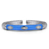 Enamel - 925 Sterling Silver Bujukan White Sapphire Split Bangle with Blue Enamel