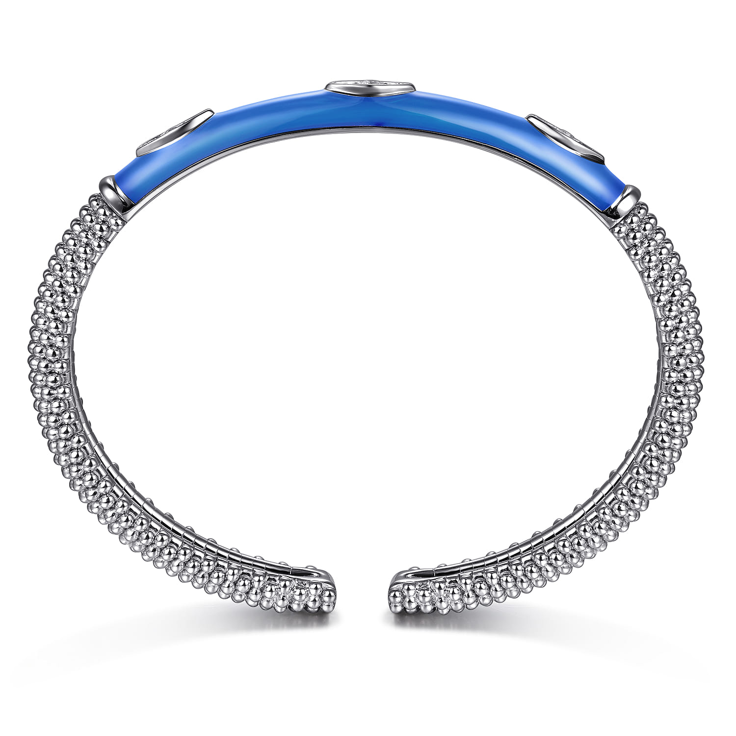 Enamel - 925 Sterling Silver Bujukan White Sapphire Split Bangle with Blue Enamel - Shot 3
