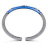 Enamel - 925 Sterling Silver Bujukan White Sapphire Split Bangle with Blue Enamel