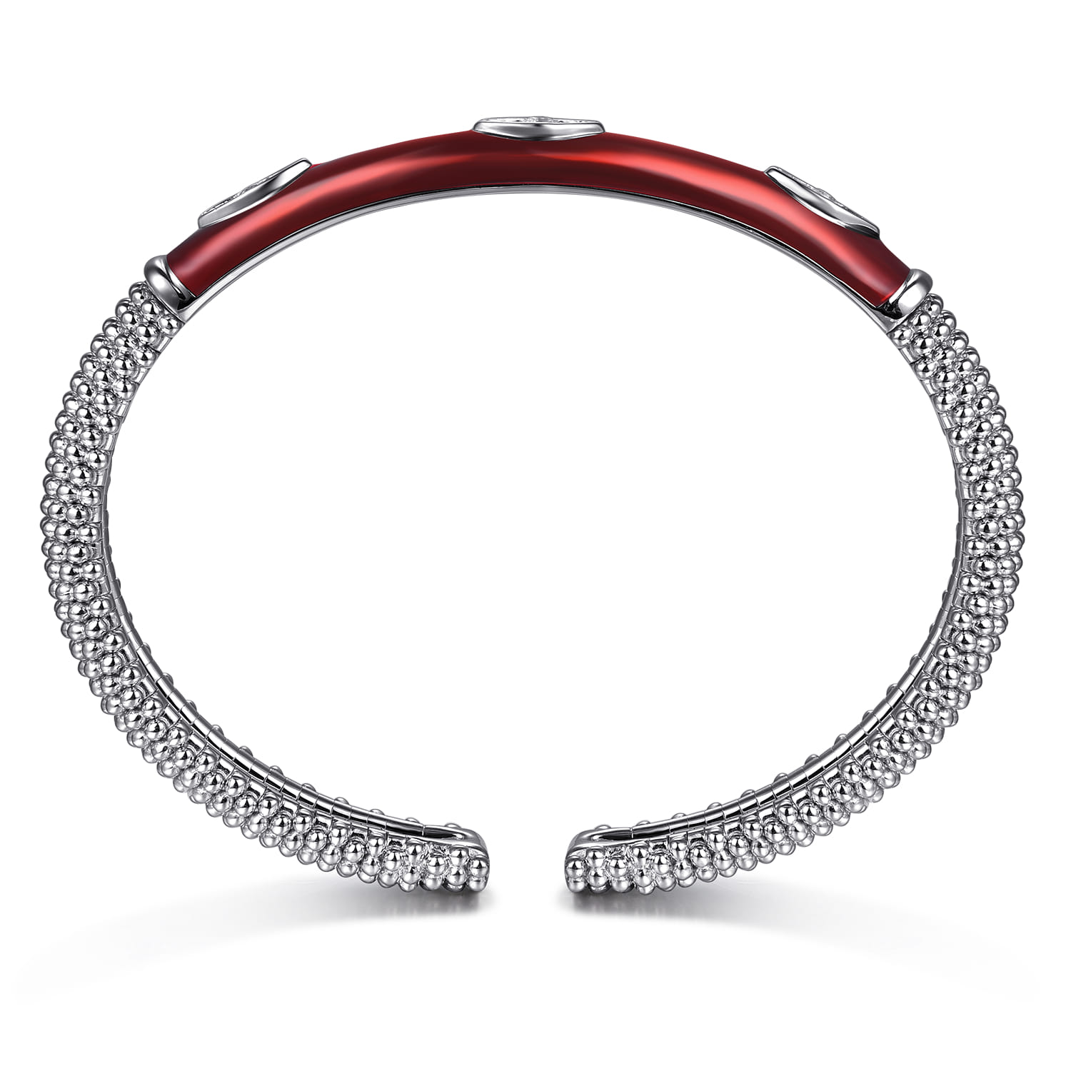 Enamel - 925 Sterling Silver Bujukan White Sapphire Split Bangle with Chrome Red Enamel - Shot 3