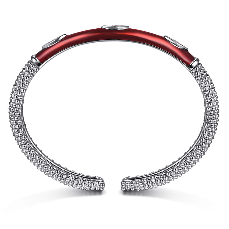 Enamel - 925 Sterling Silver Bujukan White Sapphire Split Bangle with Chrome Red Enamel - Shot 3