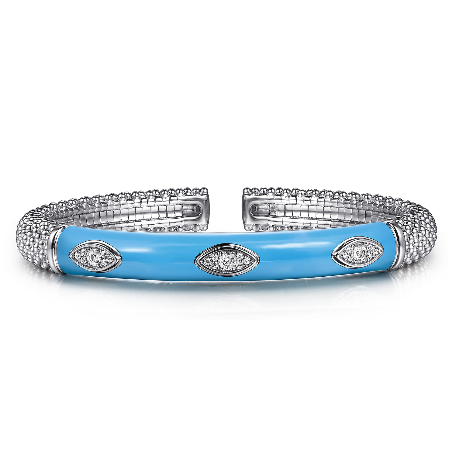 Enamel - 925 Sterling Silver Bujukan White Sapphire Split Bangle with Dusk Blue Enamel - Shot 1