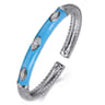 Enamel - 925 Sterling Silver Bujukan White Sapphire Split Bangle with Dusk Blue Enamel