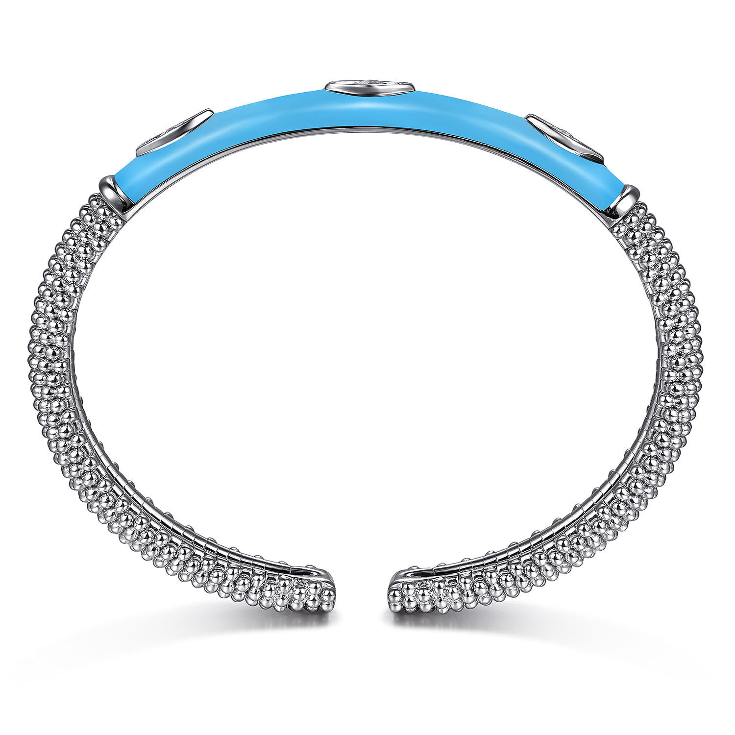 Enamel - 925 Sterling Silver Bujukan White Sapphire Split Bangle with Dusk Blue Enamel - Shot 3