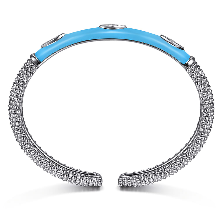 Enamel - 925 Sterling Silver Bujukan White Sapphire Split Bangle with Dusk Blue Enamel - Shot 3