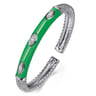 Enamel - 925 Sterling Silver Bujukan White Sapphire Split Bangle with Emerald Green Enamel