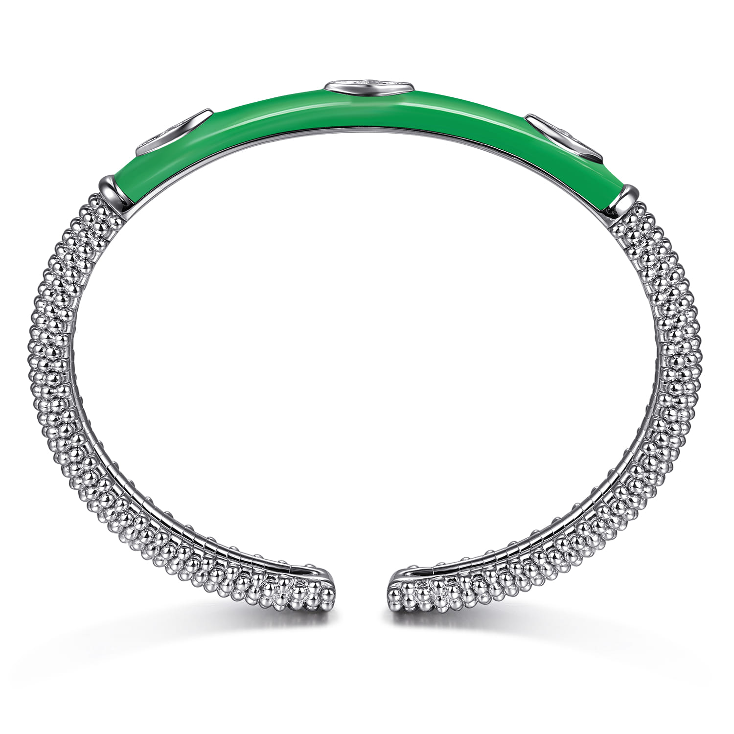 Enamel - 925 Sterling Silver Bujukan White Sapphire Split Bangle with Emerald Green Enamel - Shot 3