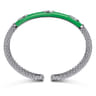 Enamel - 925 Sterling Silver Bujukan White Sapphire Split Bangle with Emerald Green Enamel