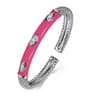 Enamel - 925 Sterling Silver Bujukan White Sapphire Split Bangle with Fuchsia Enamel
