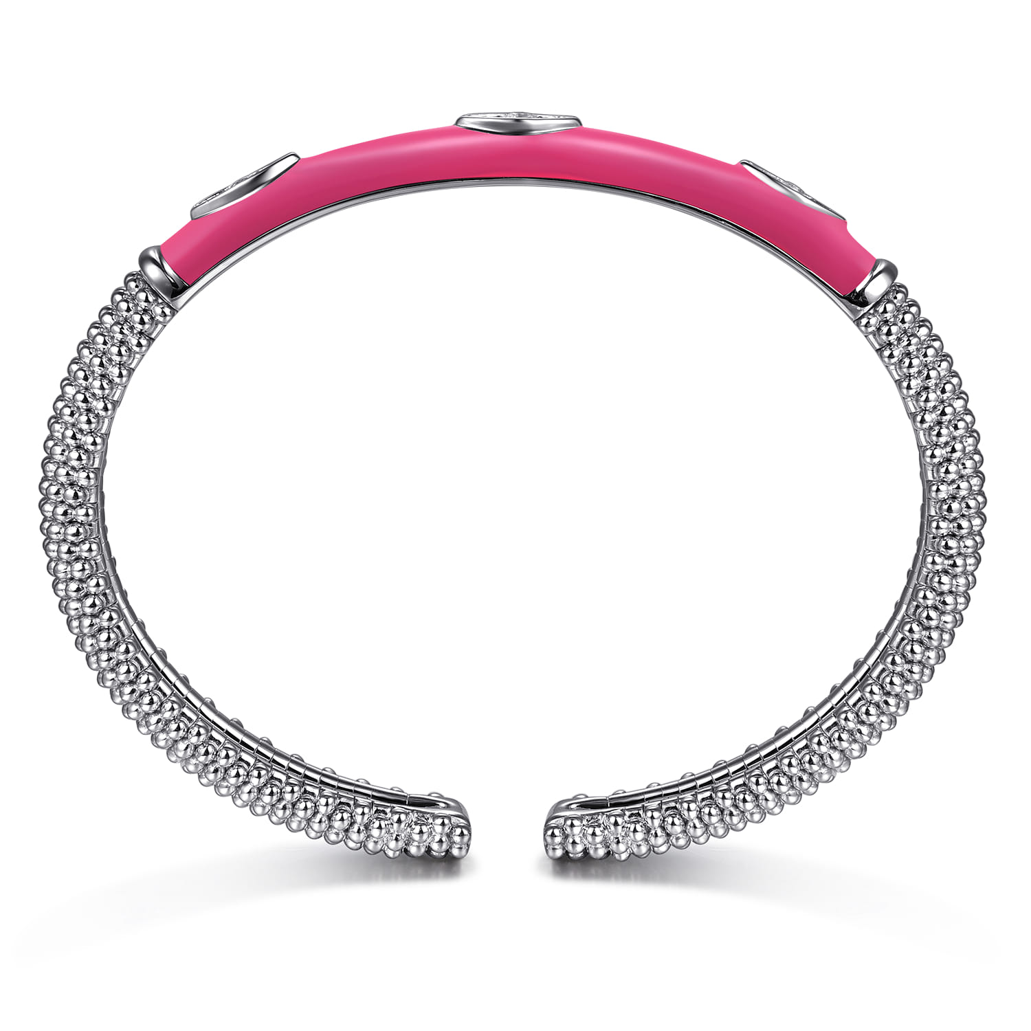 Enamel - 925 Sterling Silver Bujukan White Sapphire Split Bangle with Fuchsia Enamel - Shot 3