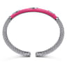 Enamel - 925 Sterling Silver Bujukan White Sapphire Split Bangle with Fuchsia Enamel