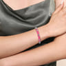 Enamel - 925 Sterling Silver Bujukan White Sapphire Split Bangle with Fuchsia Enamel