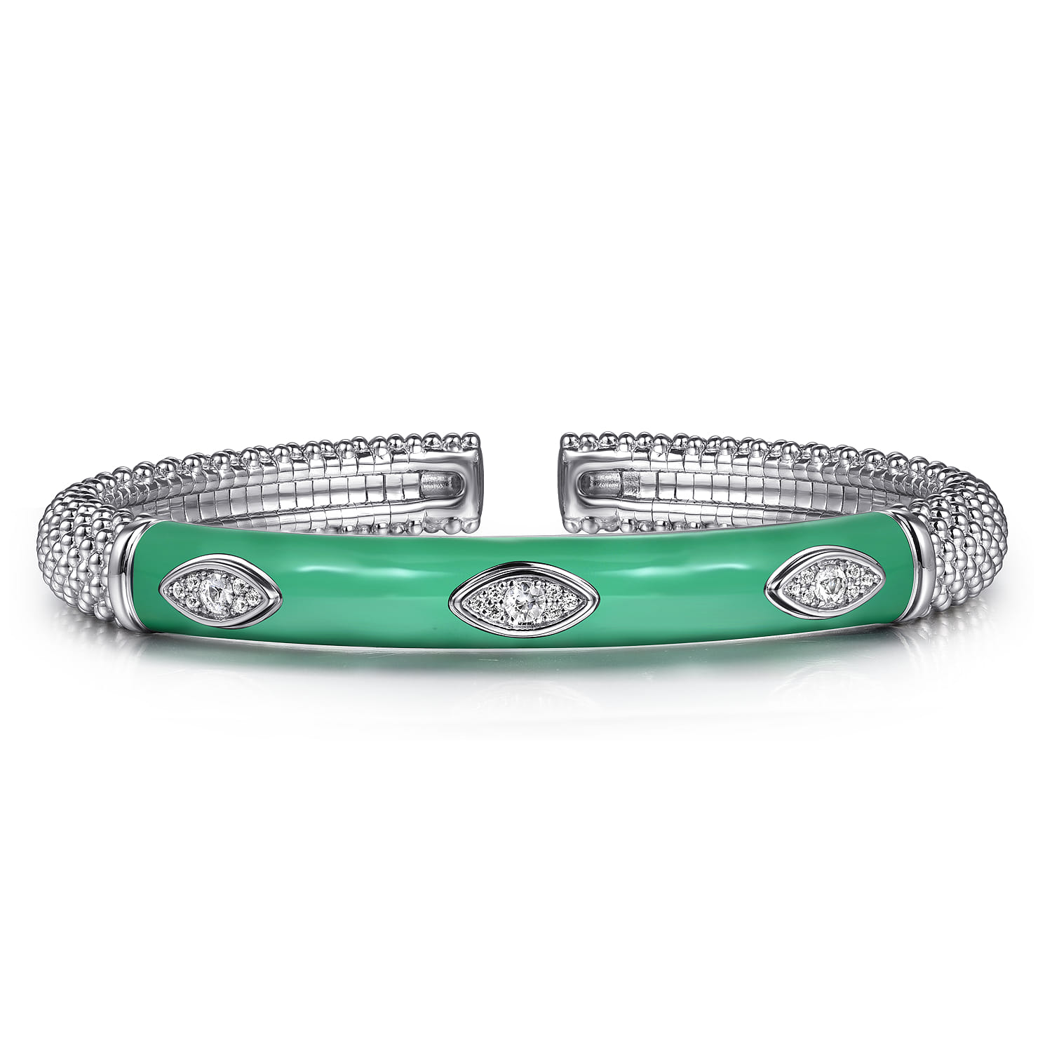 Enamel - 925 Sterling Silver Bujukan White Sapphire Split Bangle with Mint Green Enamel - Shot 1