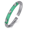 Enamel - 925 Sterling Silver Bujukan White Sapphire Split Bangle with Mint Green Enamel