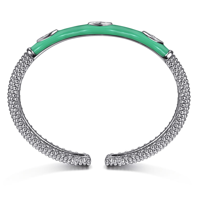 Enamel - 925 Sterling Silver Bujukan White Sapphire Split Bangle with Mint Green Enamel - Shot 3
