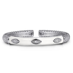 Enamel - 925 Sterling Silver Bujukan White Sapphire Split Bangle with White Enamel
